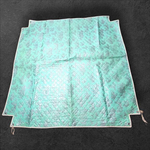 Vintage Quilted Vinyl Card Table Cover Mint Green & Silver Toile 34" Square MCM - Picture 1 of 6